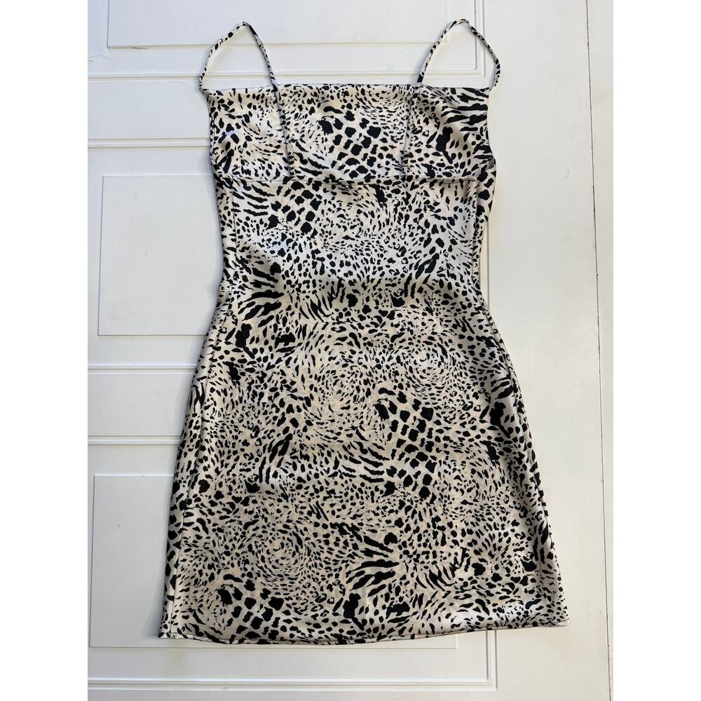 Timing Womens Sz M Animal Print Drape Neck Satin Feel Slip Midi Dress - Picture 7 of 7